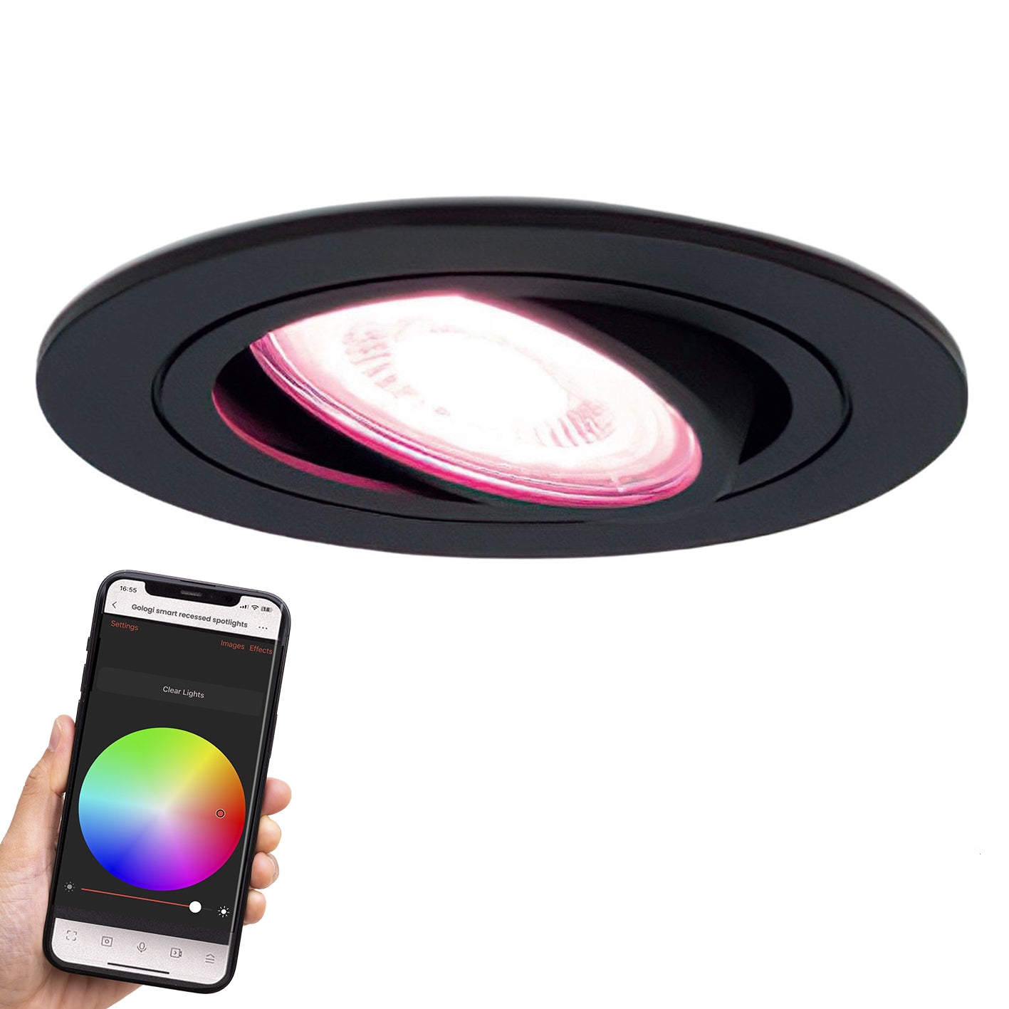Gologi Slimme Inbouwspot - Gu10 RGB+CCT LED Lamp - Zwart