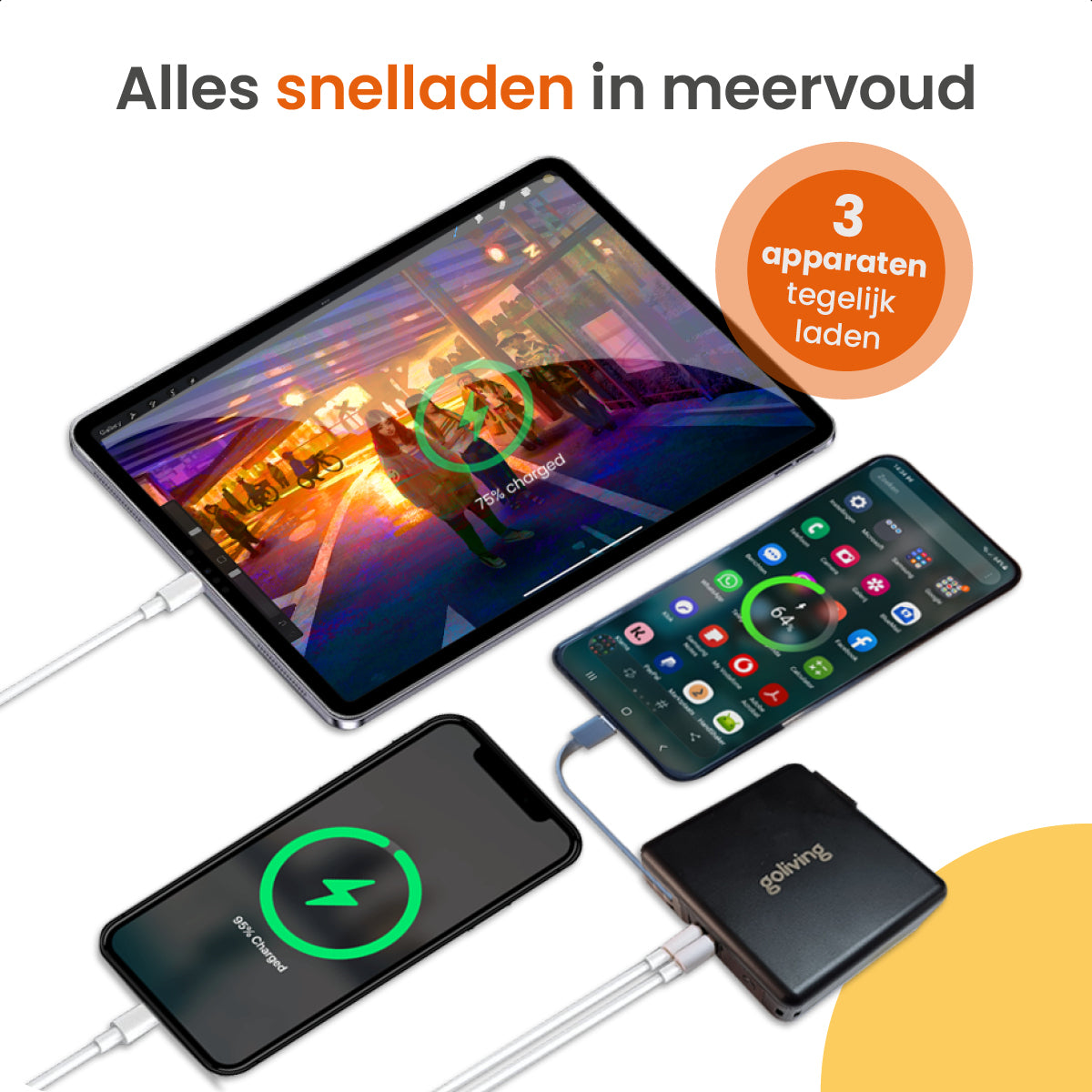 Goliving 5 in 1 Powerbank Stekker – 10.000 mAh – Snellader - Wit