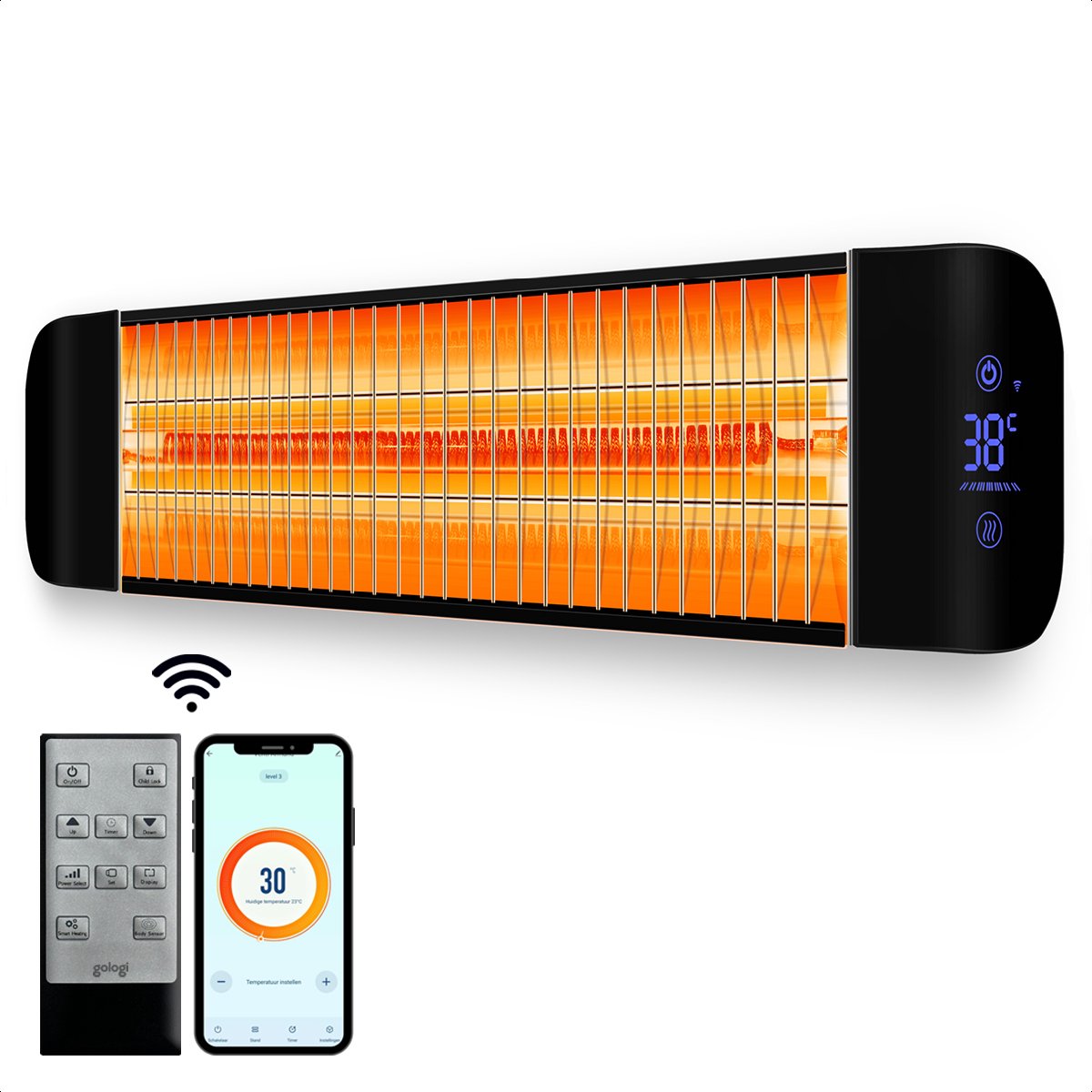 Gologi Slimme Terrasverwarmer  - 2000W - Heater - Bediening met App of Afstandsbediening